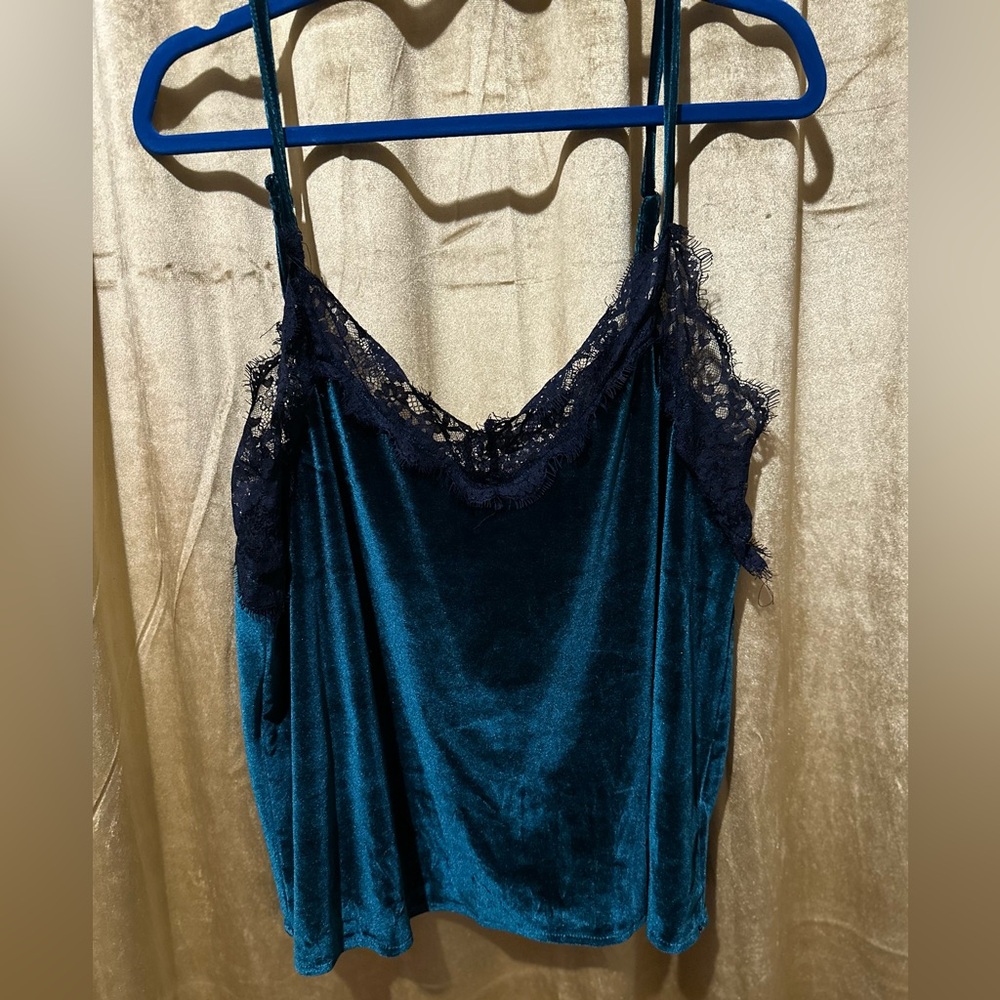 Green velvet and black lace tank top